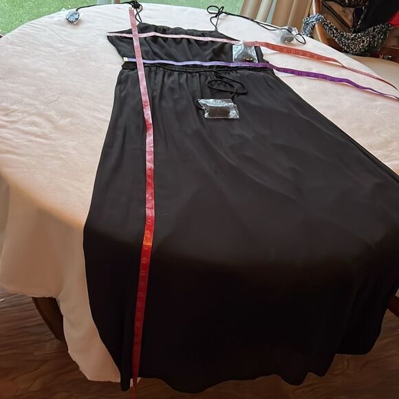 LOFT Black Maxi Dress Sz Large Adjustable Tie Strap Elastic Waist Tassel Straps - Picture 13 of 15